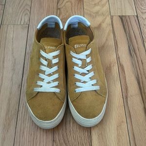 Soludos Mustard Yellow Suede Platform Sneakers